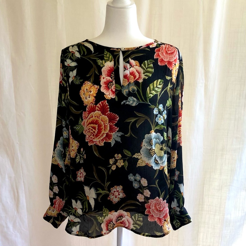 LOFT floral sheer blouse, size M